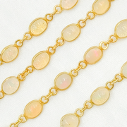 Ethiopian Opal Oval Shape Bezel Gold Plated Wire Chain